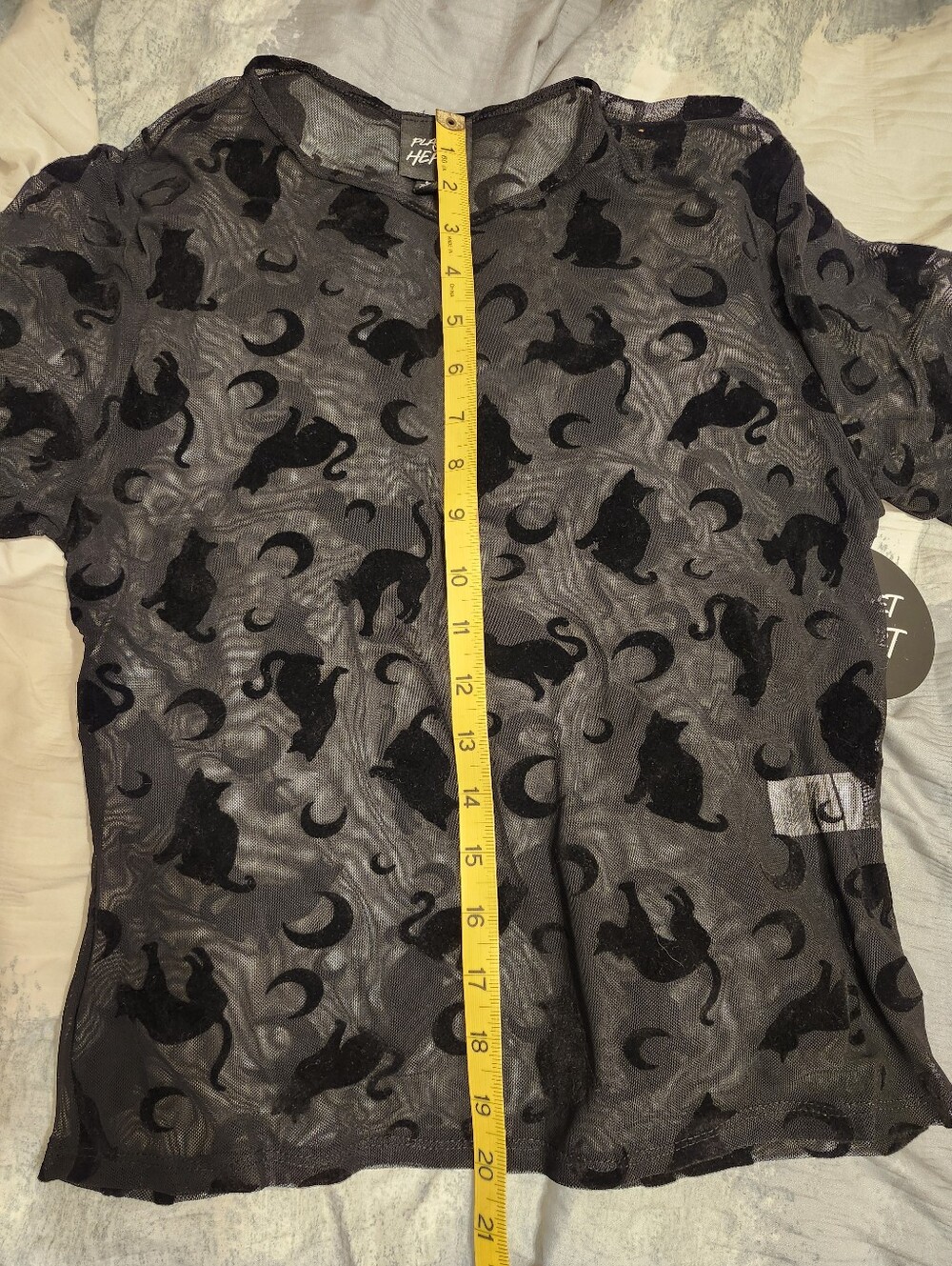 Planet Heart Black Sheer Mesh Cat Moon Celestial Long Sleeve Top - Picture 6 of 7